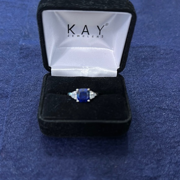 Blue and White Lab Created Sapphire Sz6 Ring Sterling Silver - Picture 5 of 13